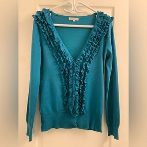 Costa Blanca Teal Ruffle Front Cardigan